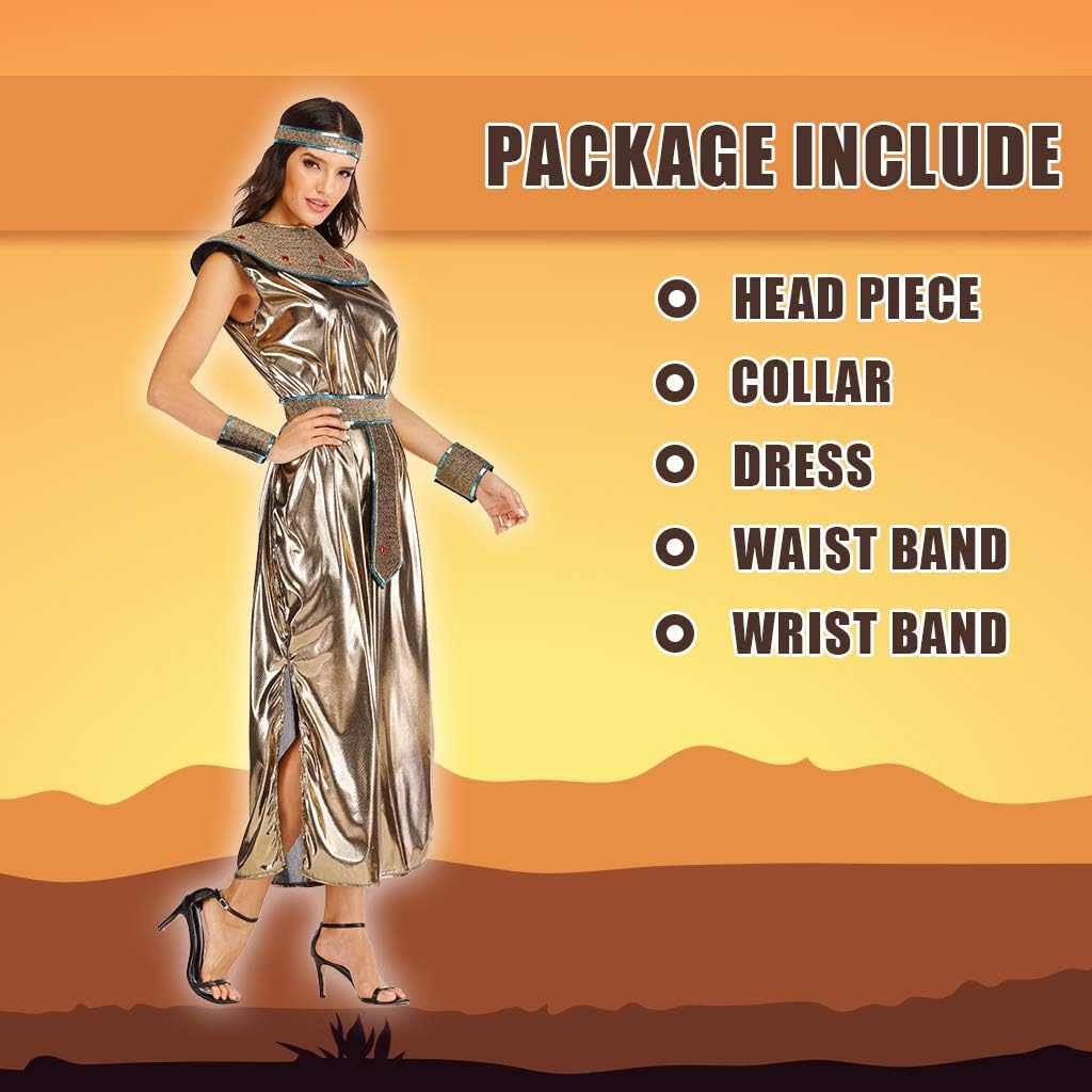 ReneeCho Cleopatra Costume Women’s Egypt Queen Costume Halloween Ancient Sexy Goddess Egyptian Ladies Dress golden Dress - Image 6