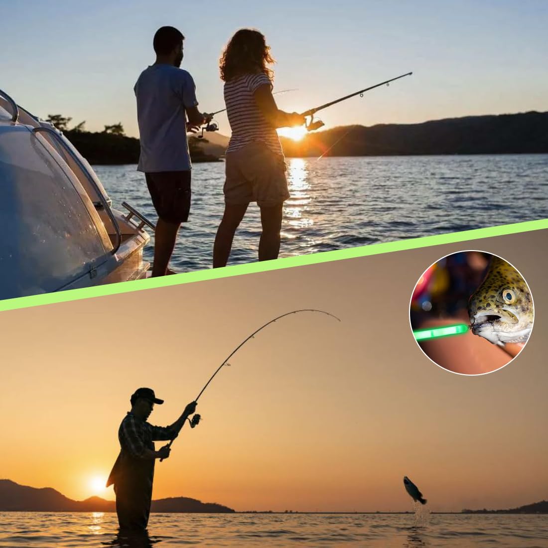 Palos Luminosos para Pesca, Barras de Luz para Pesca Nocturna, Glowsticks Verdes, Luz Estelar para Caña de Pescar, 20 Unidades