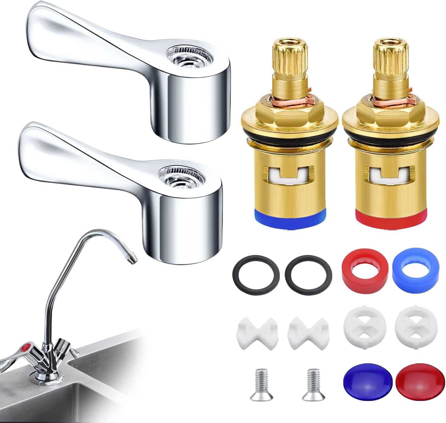 DGHOME 2 Set Universal Replacement Tap Valves Quarter Turn 1/2" Handles with Cartridges Quarter Turn for Sink Taps Kitchen Faucet