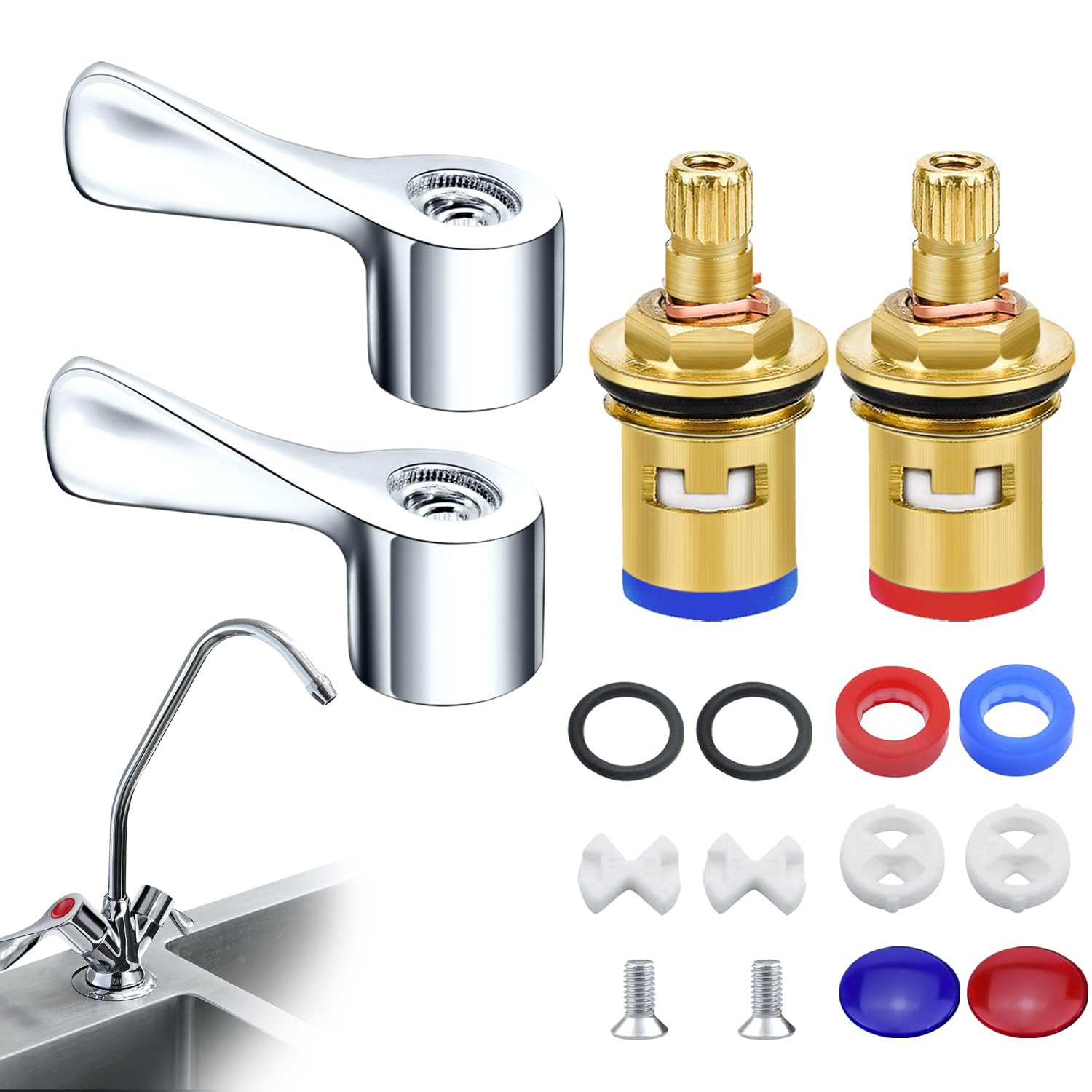 DGHOME 2 Set Universal Replacement Tap Valves Quarter Turn 1/2" Handles with Cartridges Quarter Turn for Sink Taps Kitchen Faucet