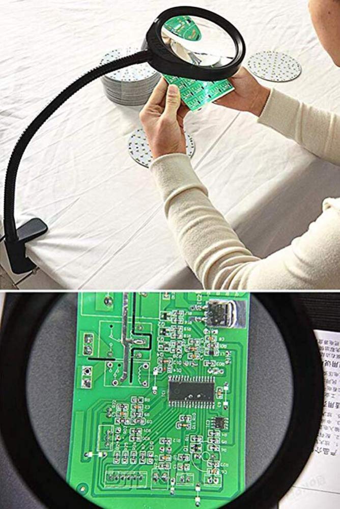 Lámpara con Lupa y Pinza - Lupa de Escritorio 8X con Luces - Lupa Manos Libres para Pasatiempos, Manualidades