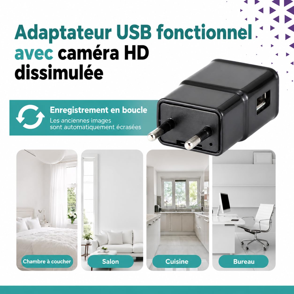 BP Adaptateur caméra espion avec WiFi - Caméra cachée - Mini caméra - Appareils d'écoute - Caméra d'espionnage - Fonctionne avec l'application - FULL HD 1080P - Avec carte SD de 32 Go - Manuel