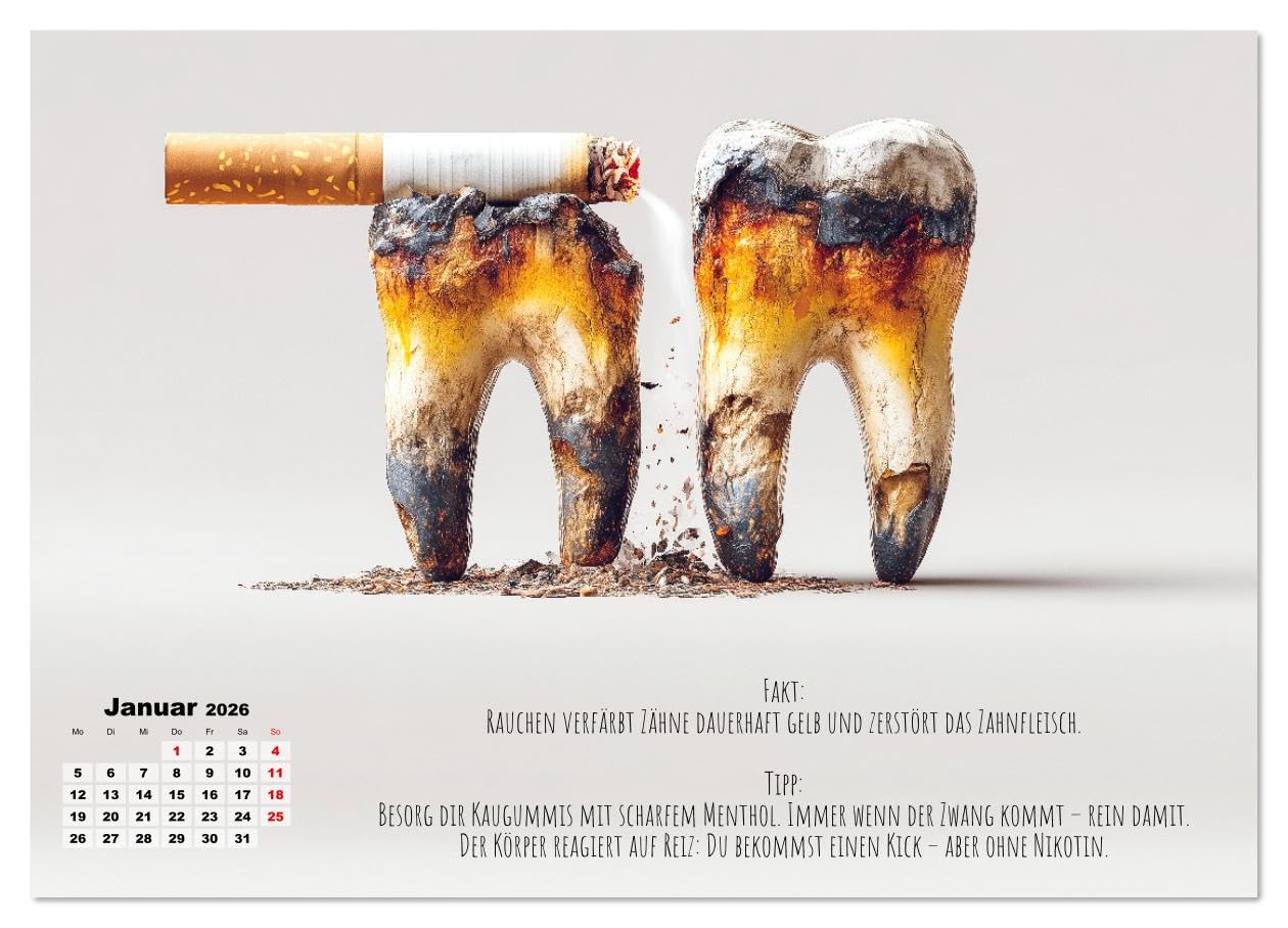 Nichtraucher Kalender - Rauchfrei werden mit Fakten und Tipps für Raucher (hochwertiger Premium Wandkalender 2026 DIN A2 quer), Kunstdruck in ... endlich Rauchfrei. (CALVENDO Gesundheit)