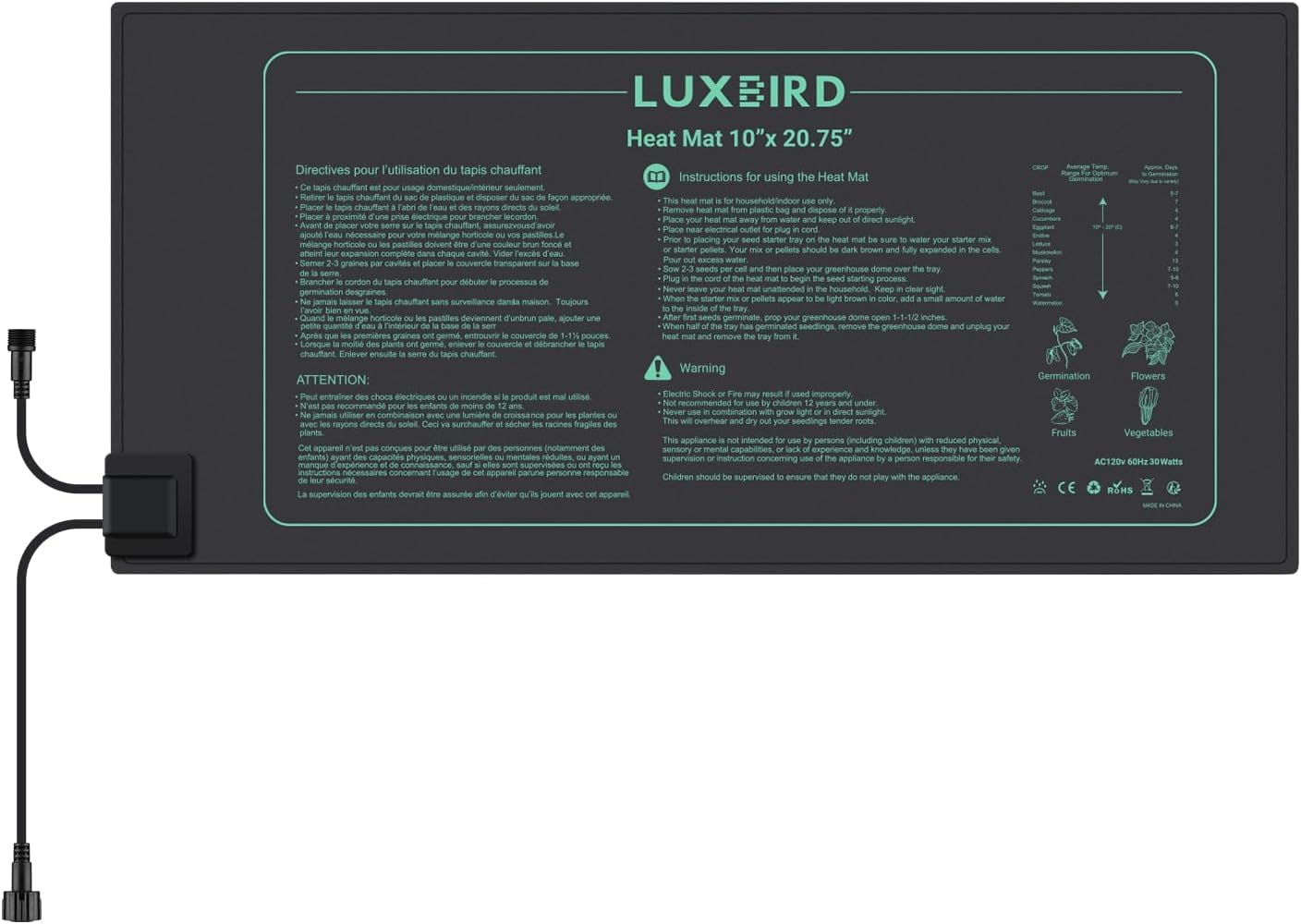 Luxbird Esterilla calefactora adicional para conectar, alfombrilla de calefacción de cadena de margarita para plantas impermeable, para el inicio de semillas, 52,7 x 25,4 cm