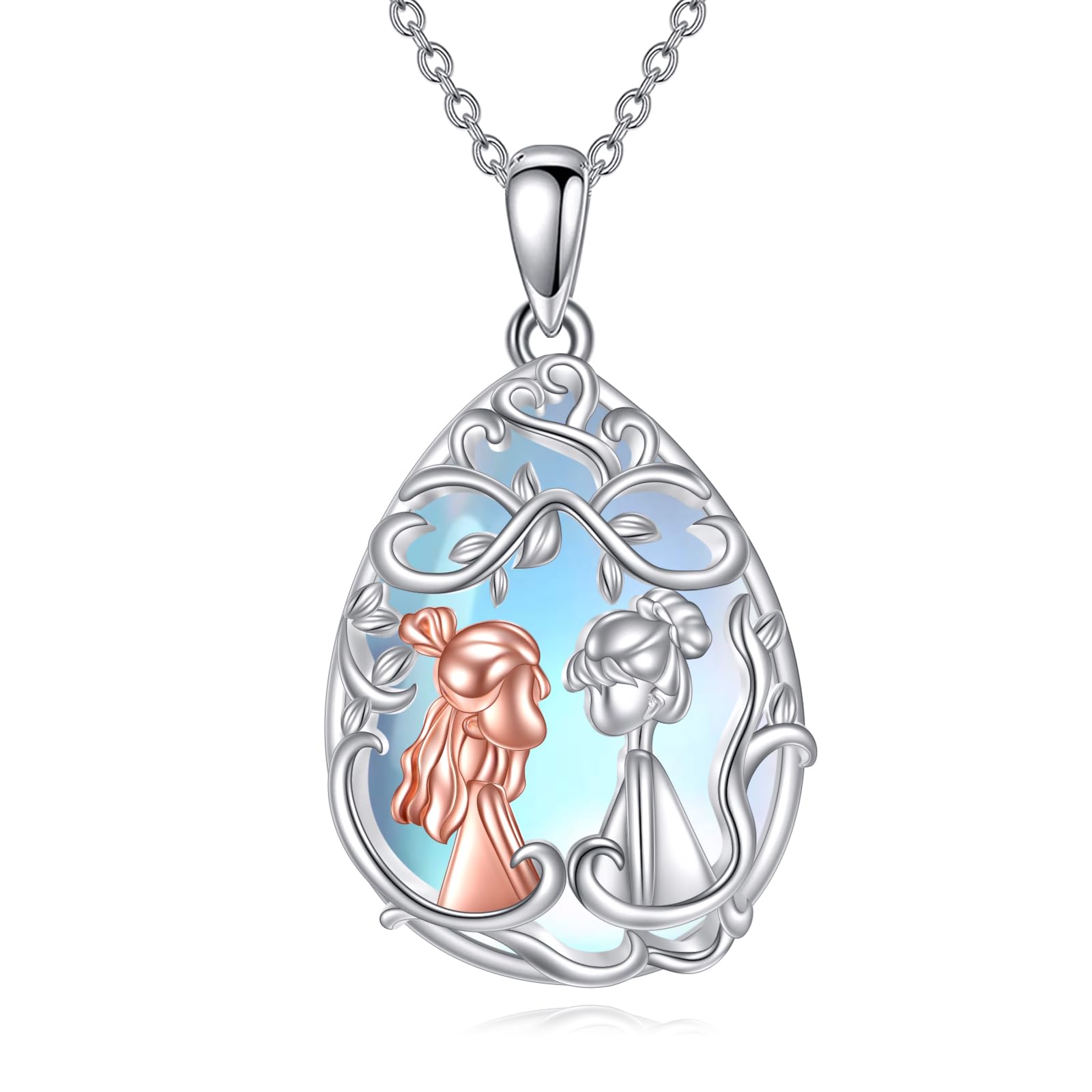 YFN Cadena para madre de plata de ley 925, collar para madre, regalo para el día de la madre para mamá, regalo de cumpleaños, Medio, Plata esterlina, Piedra lunar