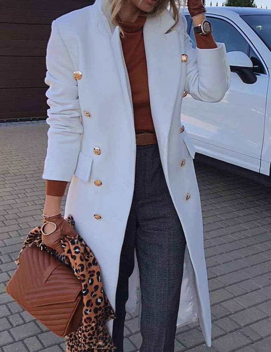 Kinghua Wool Coats for Women Fall Winter Double Breasted Blazer Jackets Dress Pea Coat Long Trench Coat Peacoat - Image 2