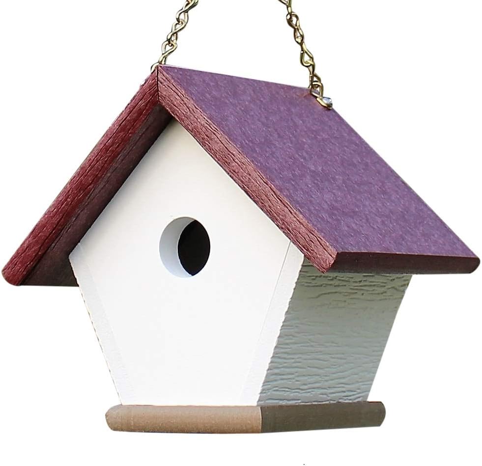 HomePro Garden Hanging Wren House: Rich Cherry Poly Lumber Bird House for Outdoors