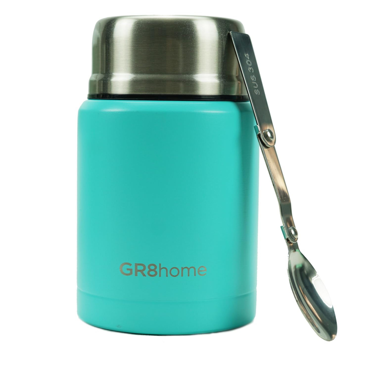 Gr8 Home Vacuum Insulated Thermal Food Flask BPA Free Stainless Steel Food Container with Folding Spoon Lunch Box 500 ml (Green)