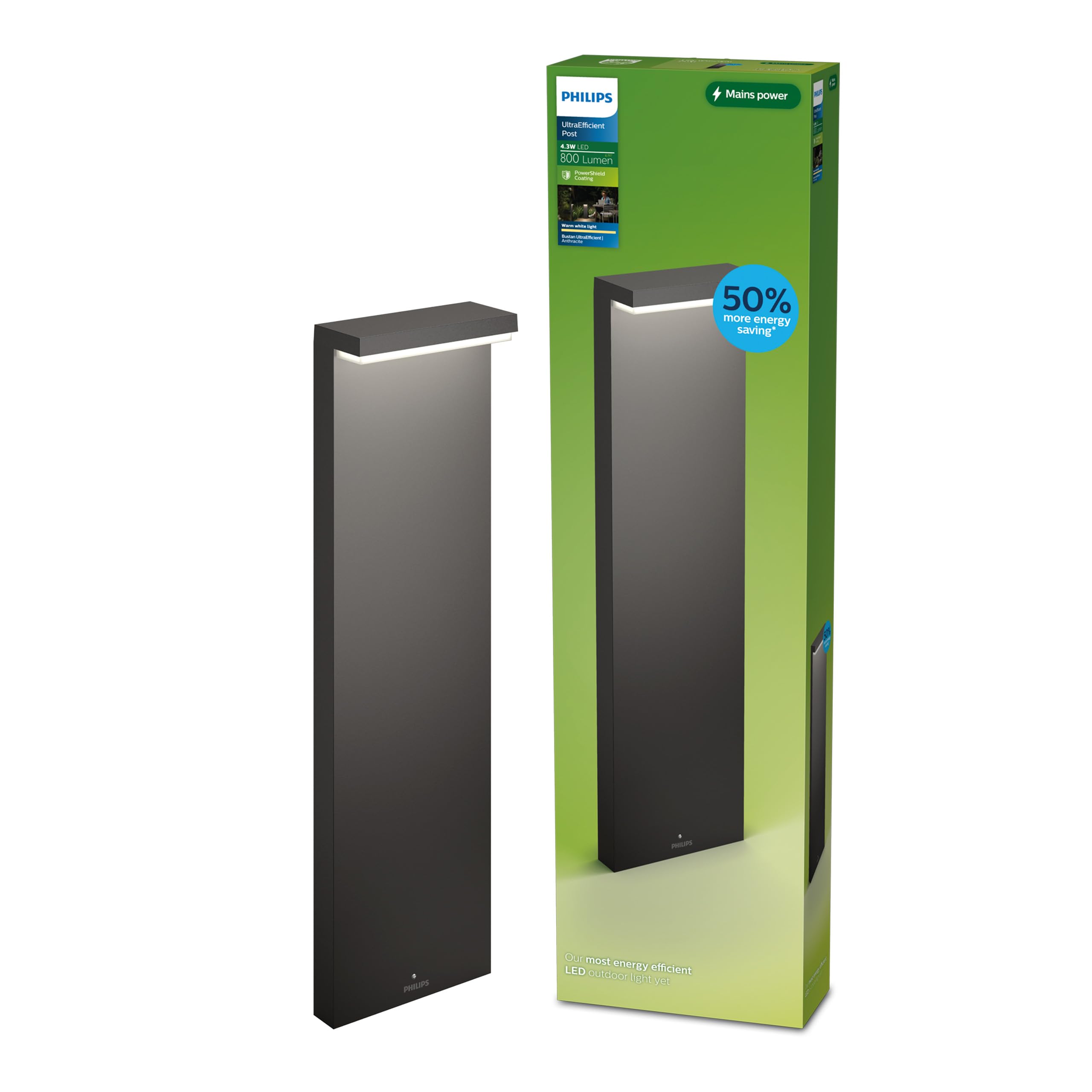 Philips Warm White Lighting Bustan Ultraefficient Outdoor Path Light 3.8W, 2700K Light, Antracite, Ip44 Weatherproof