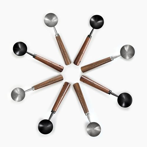 Miniatura 6 de Gonzone Cuchara medidora de café vintage, acero inoxidable 304, cuchara de café, capacidad de 0.35 onzas, mango de nuez, perfecta para café, té y