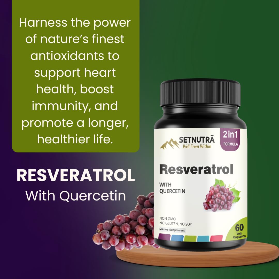 Resveratrol 800Mg with Quercetin 100Mg | 2 in 1 Antioxidant Supplement for Heart Health Immune Support & Healthy Aging | 60 Veg Capsules | Non GMO Gluten Free — Amazon image 2