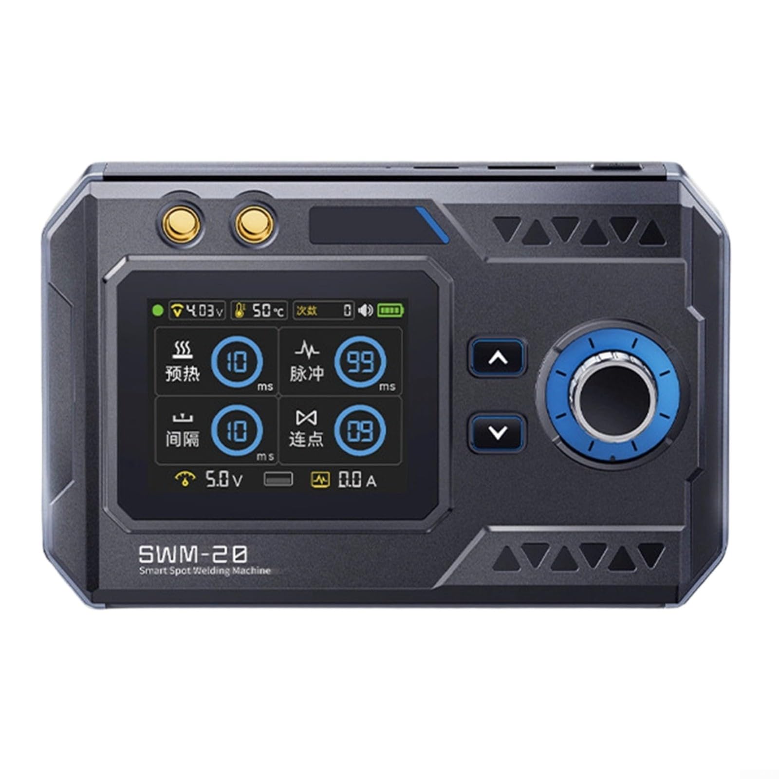 SWM-20 - Saldatrice a punti a doppia pulsazione, tenuta a mano, 1200 A, alta corrente con batteria ricaricabile da 5000 mAh, penna di saldatura in rame e display a colori TFT da 2,4 pollici