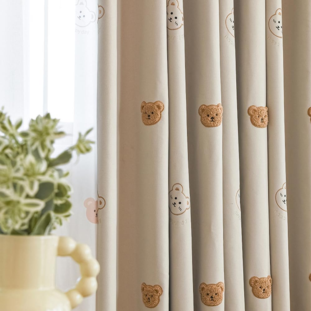 Cartoon Blackout Curtains for Kids Nursery Room Cute Animals Embroidered Room Darkening Heavy Grommet Window Curtain Drape for Bedroom Living Room 1
