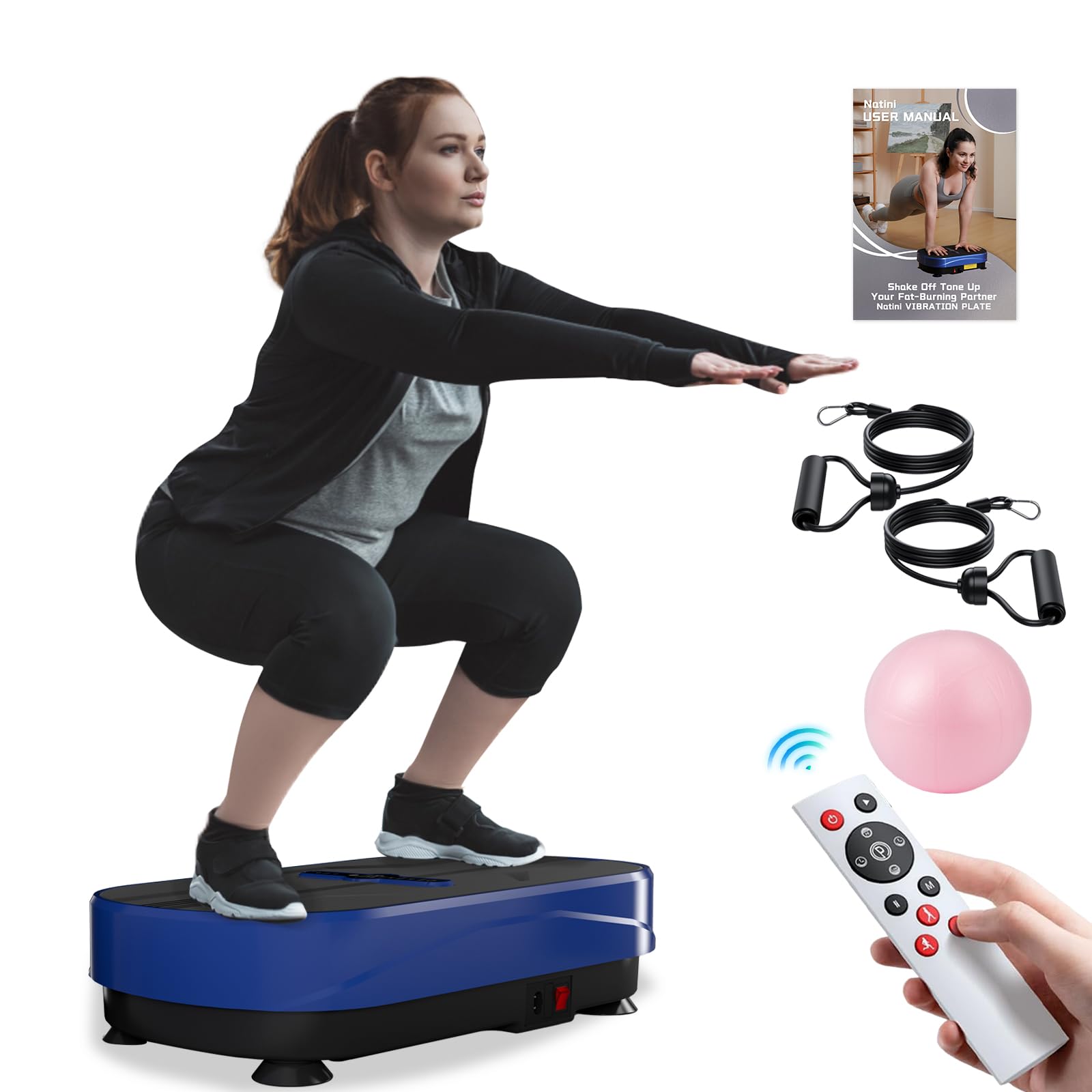 Natini Vibration Plate Exercise Machine, 990 Speed Levels Whole Body Vibrating Plate for Lymphatic Drainage, Home Workout Equipment with Resistance Bands, Remote, 330 lbs Capacity for Home Gym(Blue)