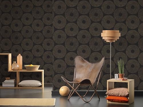 Miniatura 5 de CONCORD WALLCOVERINGS - Papel tapiz texturizado de círculos modernos negro dorado 21 pulgadas x 33 pies 56 pies cuadrados 385242