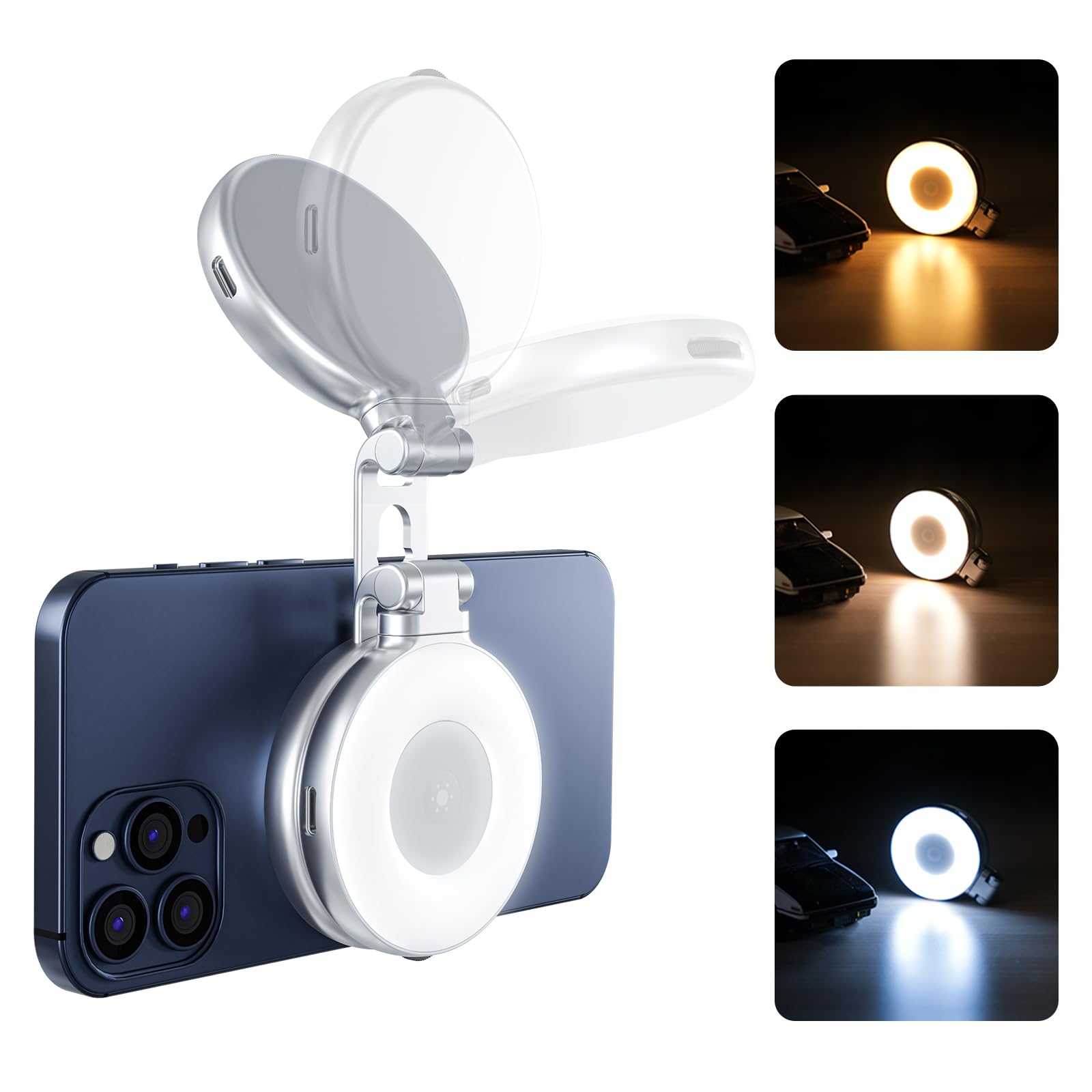 AFAITH C03 - Luce magnetica per selfie, compatibile con iPhone Magsafe, CRI97 360° LED Selfie Ring Fill Light con specchio per selfie/fotografia/TikTok/chiamate zoom/videoconferenze