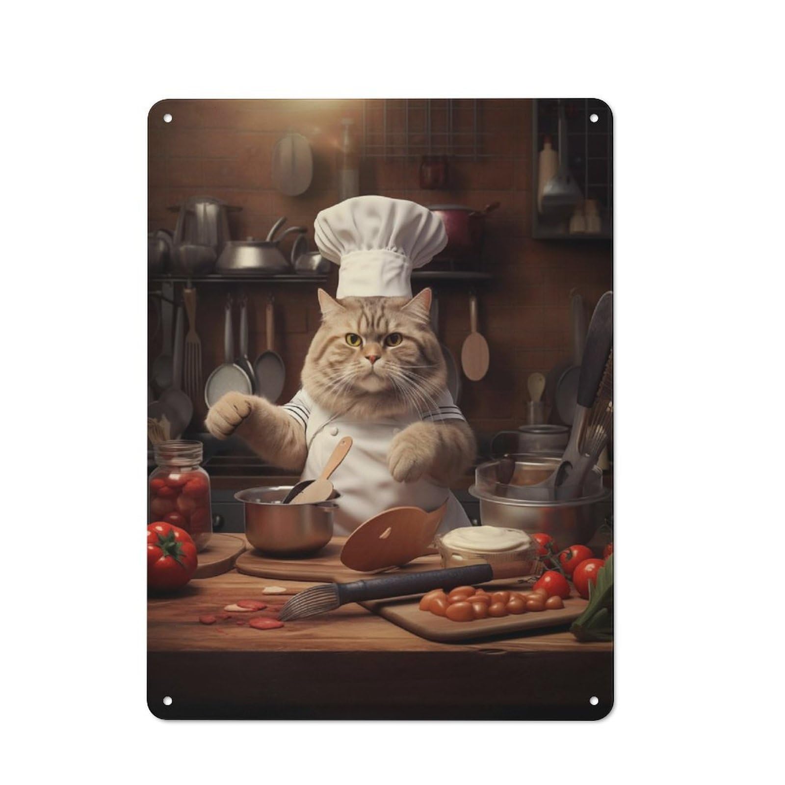 Junmoney Chef Cat Rustic Metal Sign 40X30cm Featuring For Living Room Wall, For Vintage Wall Decor Fans, For Metal Sign Collectors