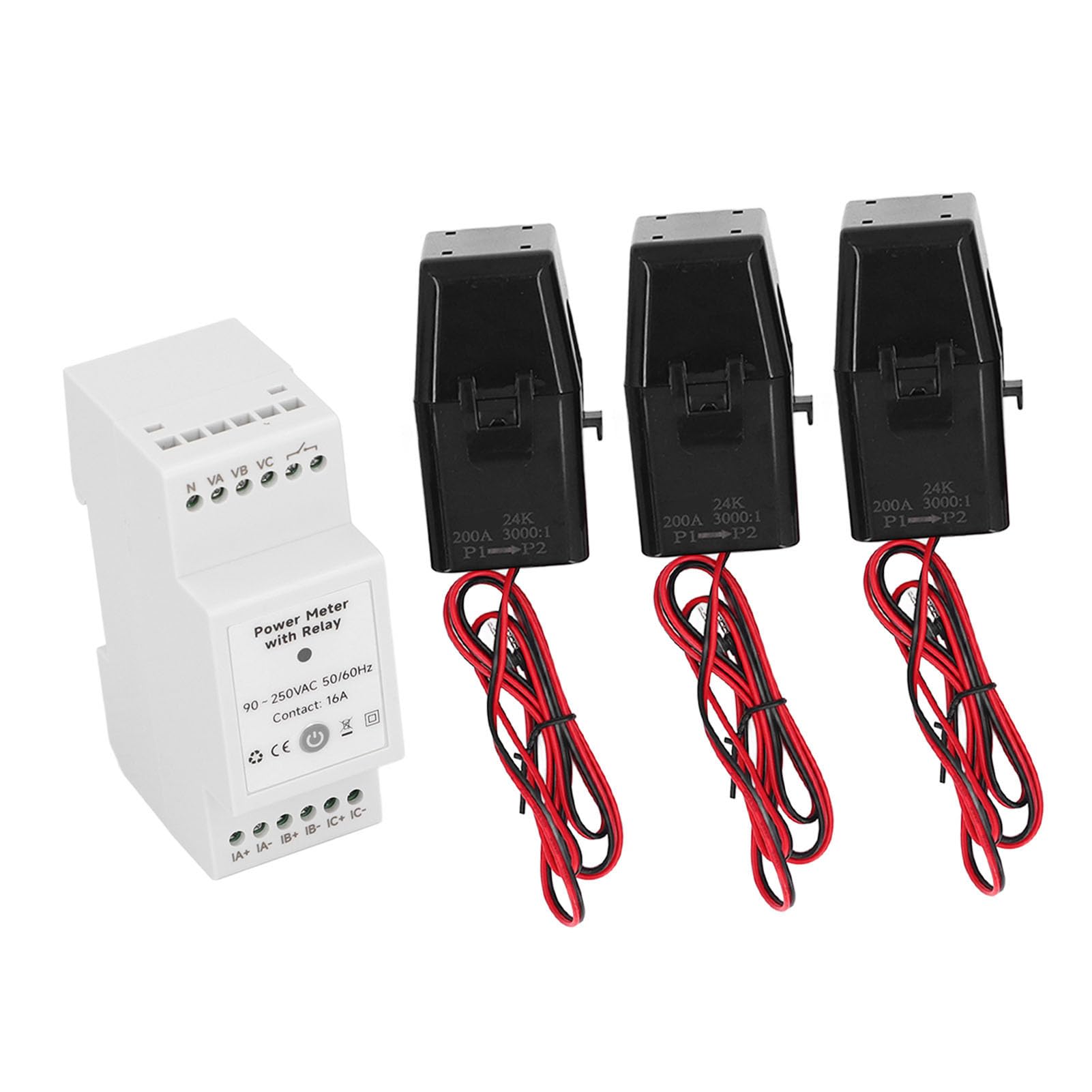 3 Phase 4 Wire Energy Meter with 3 200A Clamp Current Transformer, Real Time Monitoring, Record Data for Tuya Smart Life APP, Supports Voice Control