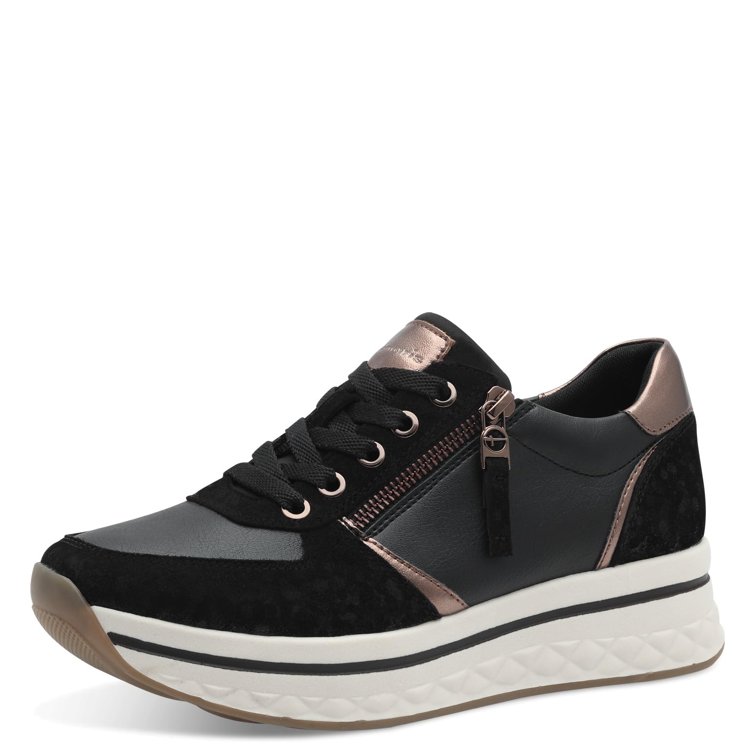 Tamaris Comfort Women’s Platform Sneakers with Zip Sporty, Black, 7,5 UK