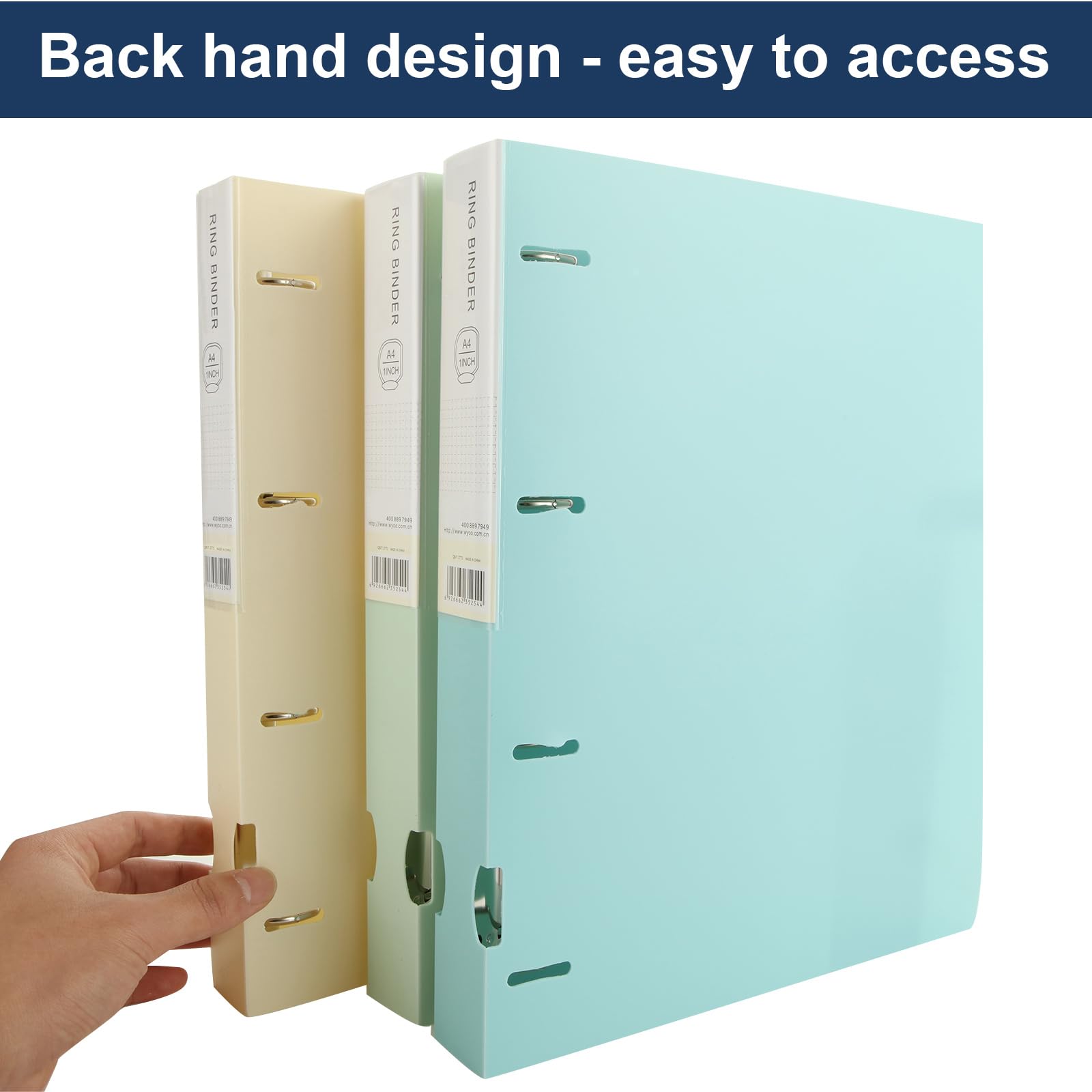 ASelected Lot de 5 classeurs A4 de 90 mm - Capacité de 240 feuilles - Organiseur de fichiers pour la maison et le bureau (bleu, vert, beige, violet, rose)