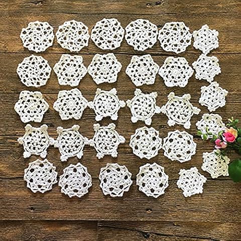 MINDPLUS Set of 30 Small Hand Crochet Doilies Cotton Crocheted Lace Doilies Snowflakes Christmas Ornaments Doilies 2.5-3 Inches White Cover