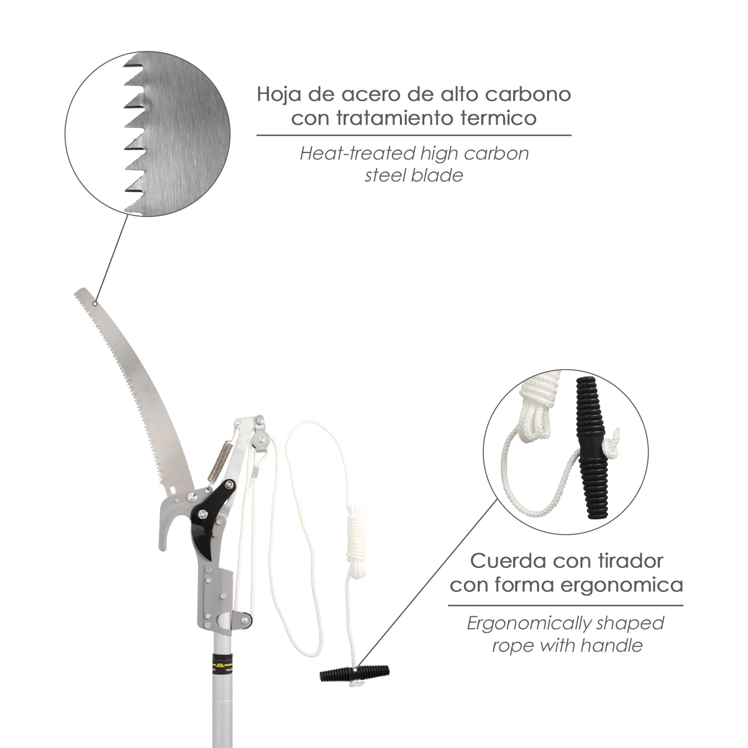 Taglierina per rami con sega, manico in alluminio estensibile da 1,8 a 2,8 metri