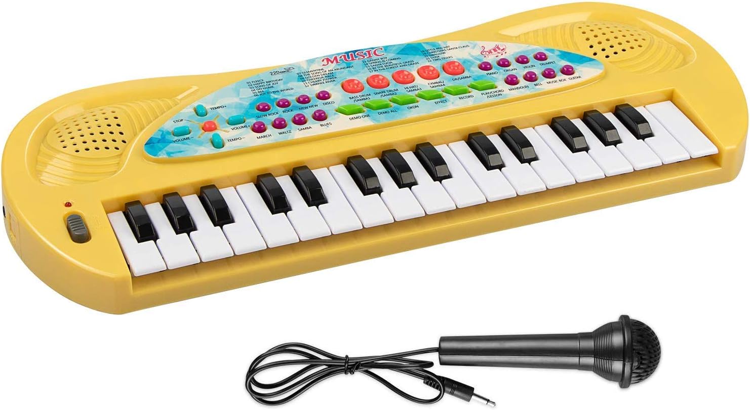 AIMEDYOU Kids Keyboard, 32 Keys Kids Piano Portable Electronic Musical Instrument Multi-Function Music Keyboard Piano for Kids Early Learning Educational Toy Birthday Xmas Day Gifts (Yellow)