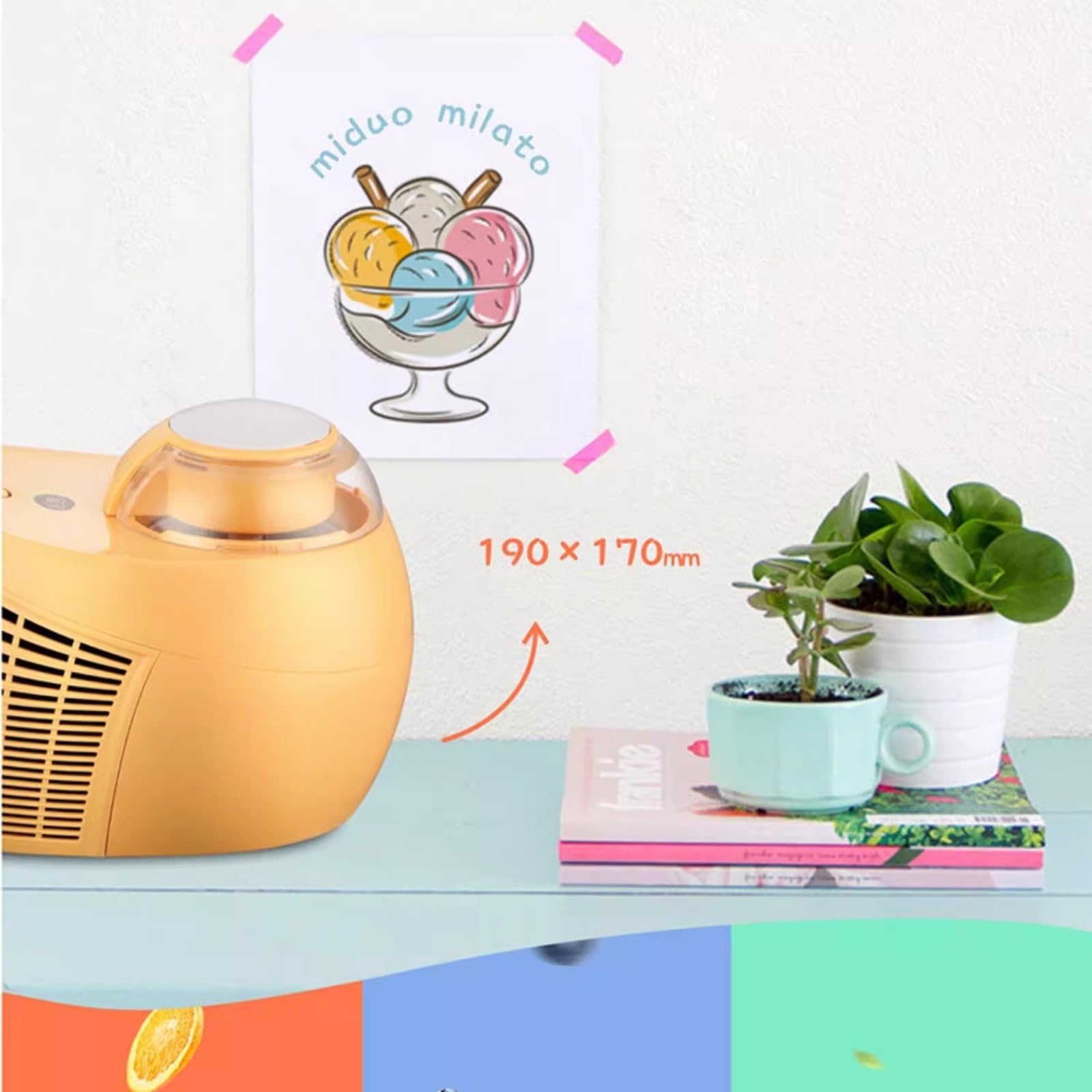 GRFIT gelatiera autorefrigerante Mini Macchina for Gelato da 500 ml Macchina for Gelato for Bambini for Gelato alla Frutta Completamente Automatica Fatta in casa Gelatiera
