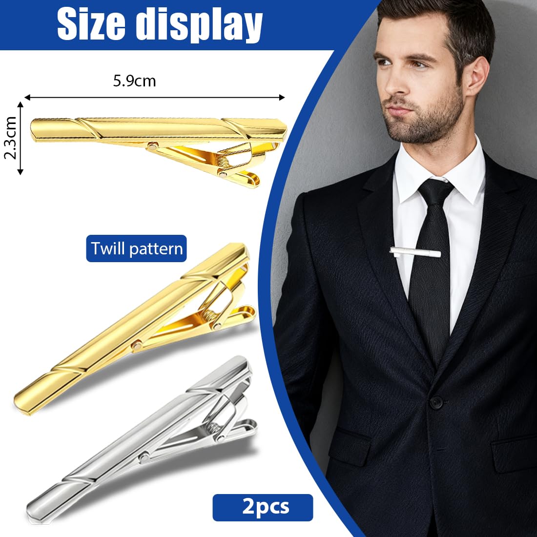 2pcs Fermacravatte Uomo Classici in Rame, Clip di Cravatta Set,ferma cravatta da uomo, Fermacravatte Eleganti per cravatta e completo, Accessorio per matrimonio e ufficio(Oro + Argento)