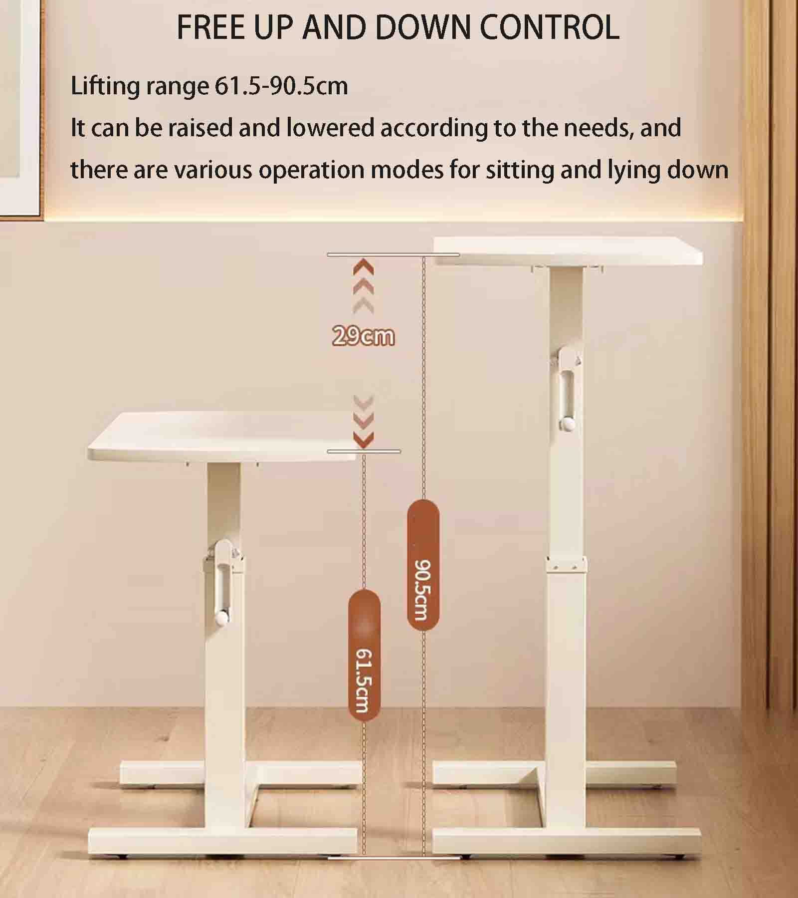 Mesa de Cama con Ruedas, mesita de Noche elevadora móvil, Mesa Auxiliar para sofá, Cama para Dormitorio, Escritorio para computadora, Uso médico en hospitales y hogares