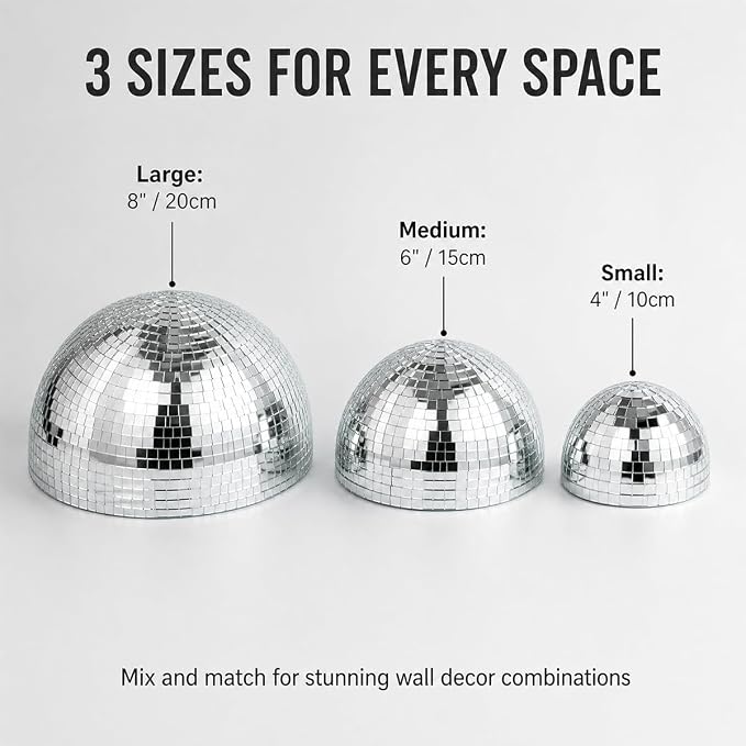 3 Pack Bola Espejada Decorativa de Pared 8/6/4 Pulgadas miniatura 2