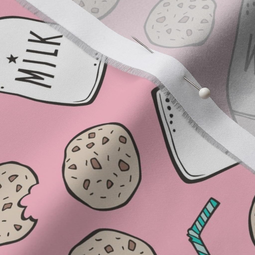 Spoonflower Fabric - Milk Cookies Pink Breakfast Food Sweets Cookie Printed on Organic Cotton Sateen Fabric by the Yard - Sewing Quilting Apparel Home Decor