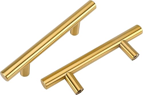 goldenwarm Paquete de 25 tiradores dorados para cajones, tiradores dorados de gabinete de latón cepillado, tiradores de cajón centrales de agujero