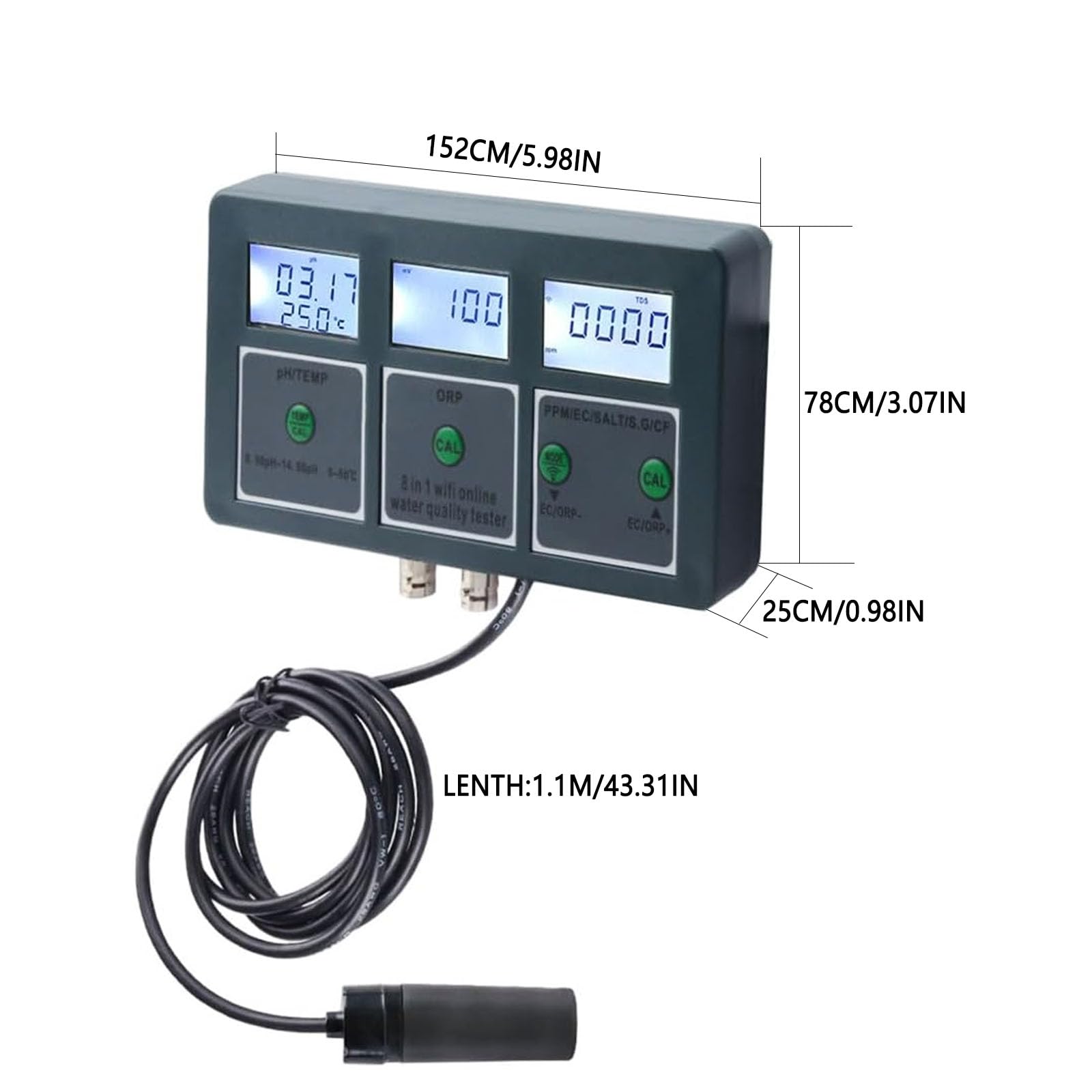 Tester di qualità dell'Acqua, PH Meter PH/EC/TDS/Salt/S.G/CF/ORP/Temp Monitoraggio WiFi App per Acquari Piscina Idroponica Fonti d'Acqua Acquario Idroponica