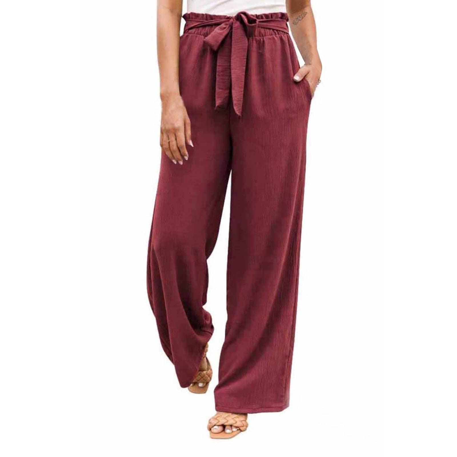 XUETON Wide Leg Palazzo Pants for Women High Waisted Business Casual Work Pants Loose Flowy Summer Beach Pants