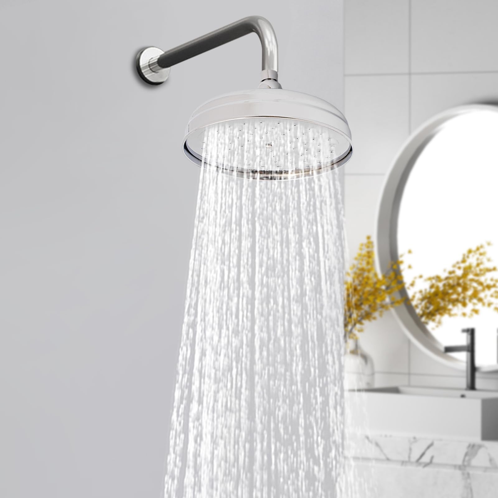 Słuchawka prysznicowa ze stali nierdzewnej, deszczownica 20 cali, antyczny design, średnica 20 cm, regulowana 360°, przyłącze G1/2, chromowana powierzchnia, do łazienki, wytrzymała, trwała