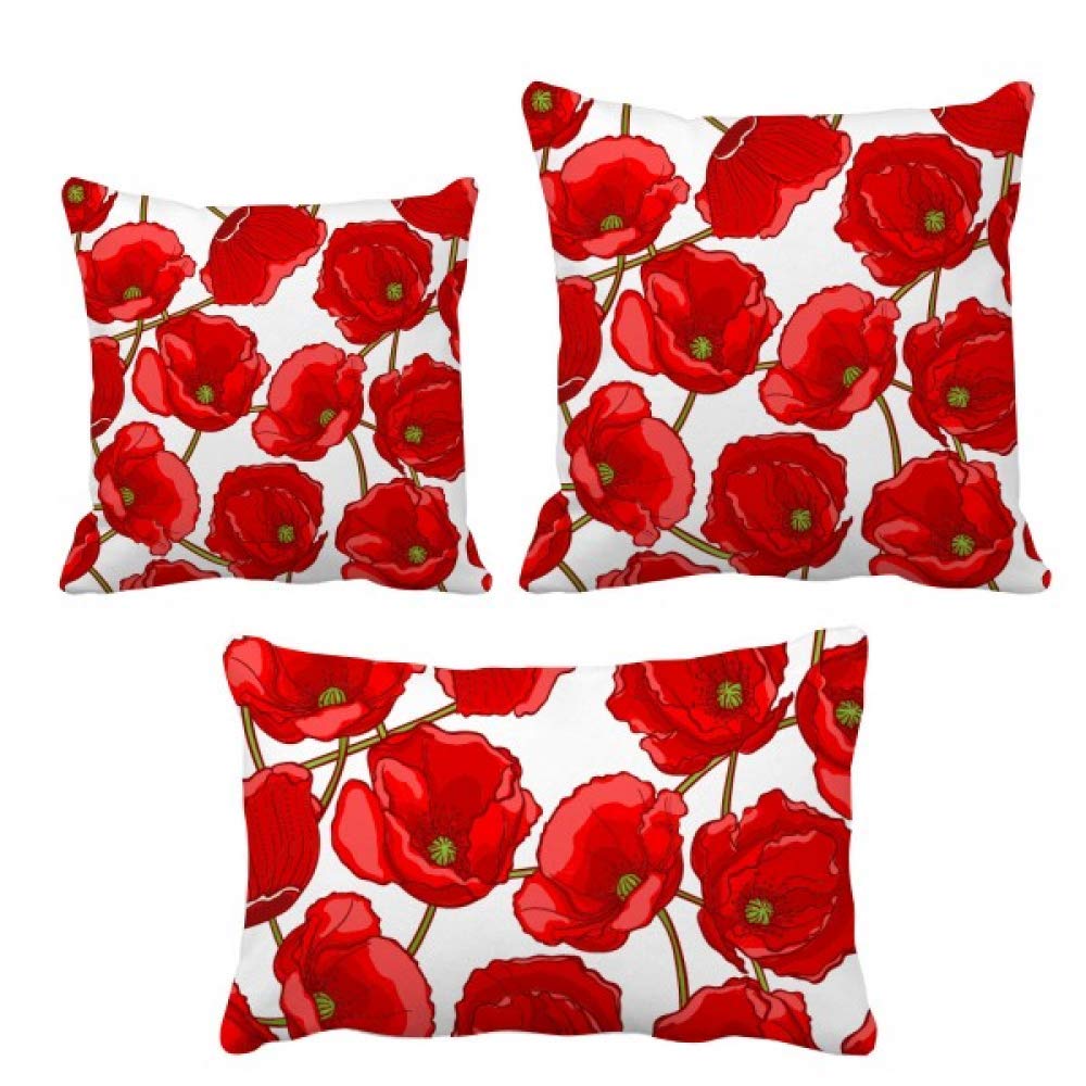 Parure de coussin décoration fleurs rouges coquelicots canapé lit salon