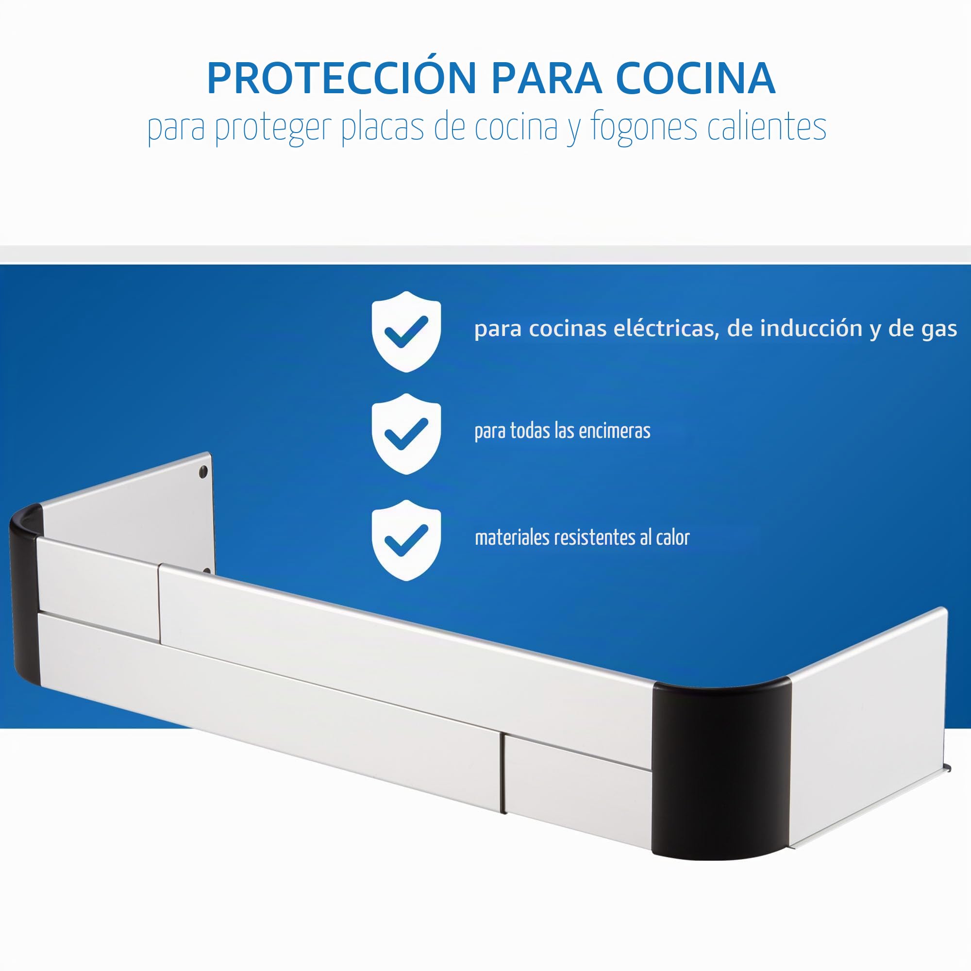 Reer Rejilla protectora para cocina Premium XL para pegar, tamaño ajustable 57-90 cm, para inducción y cocina de gas, color plateado
