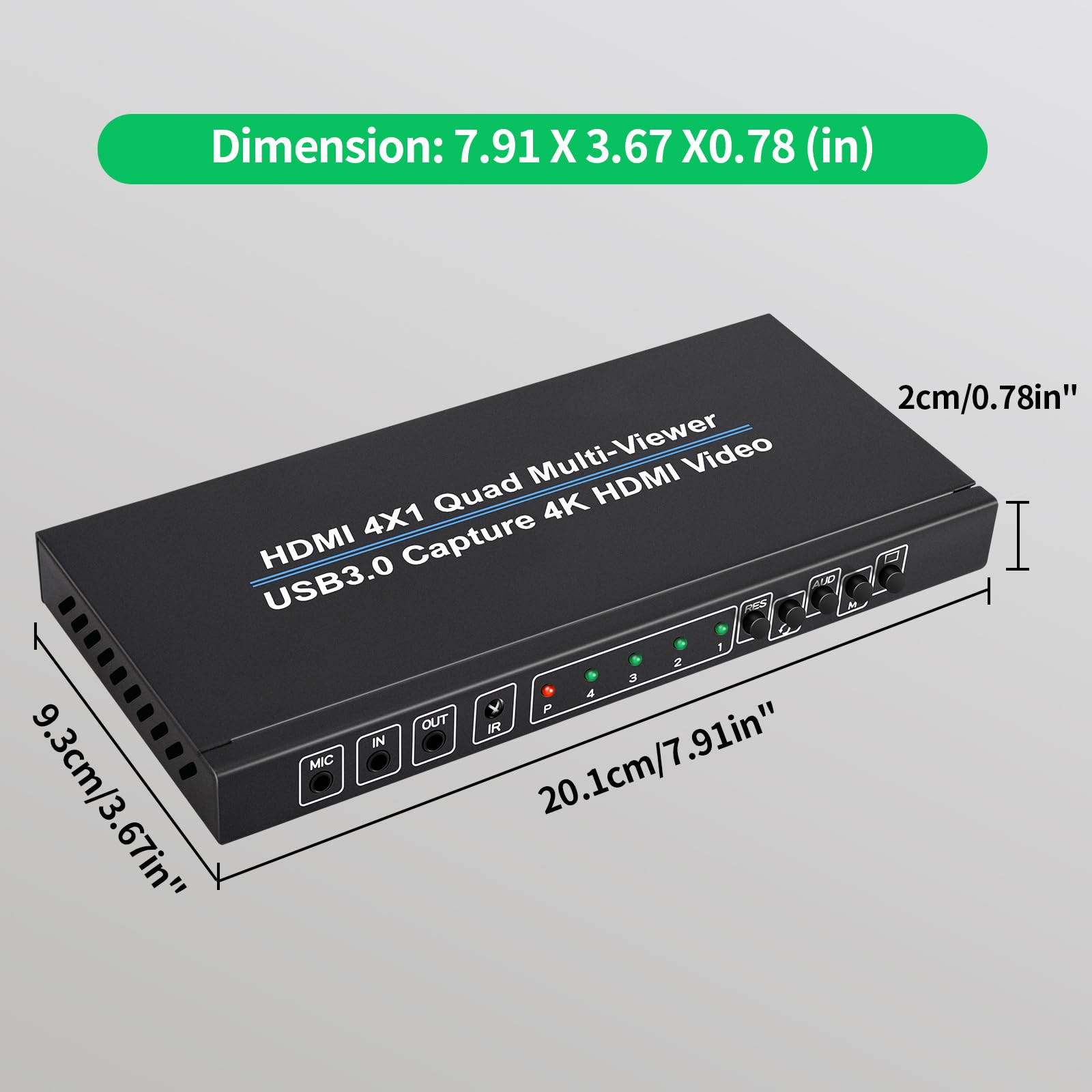 ACHAVE HDMI 4x1 Quad Multi-Viewer con acquisizione USB 3.0, convertitore video 4K, 10 modalità di visualizzazione, compatibile con live streaming, nero metallizzato