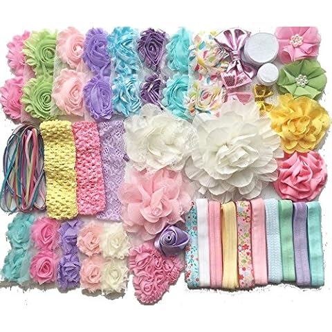 Bowtique Emilee Springtime Pastels DIY Baby Shower Headband Kit - Makes 30 Headbands, Includes 35 Flowers, 15 Yards of Elastic, Felt Circles, Embellishments, Bows and More Cover