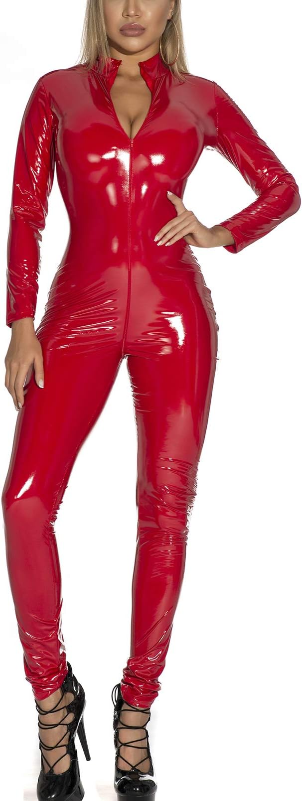 Womens Latex Catsuit Patent Leather Bodysuit Metallic Jumpsuit Party Clubwear Skinny Stretch Pvc Outfits XS-3XL