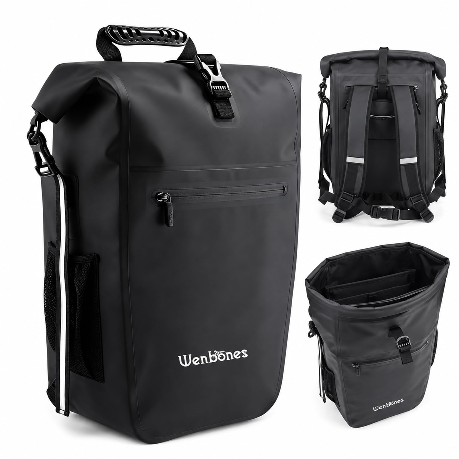 3in1 Fahrradtasche, 25L, wasserdicht, mit Laptopfach | Gepolsterte Träger, Schnellverschluss, Seitentaschen, Robuste Nähte, für Pendler, Radler, Studenten, Alltag, Beruf, Reisen