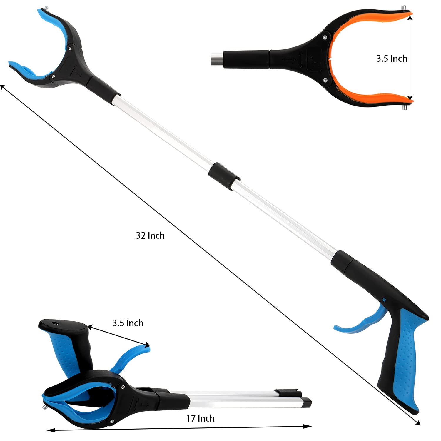 YOUEON 3 Stück Faltbare Greifzange für Ältere, 80 cm Greifzange, Handliche Müllklaue, Greifhilfe zum Aufsammeln von Müll, Gartenzange, Müllsammler, 3 Farben