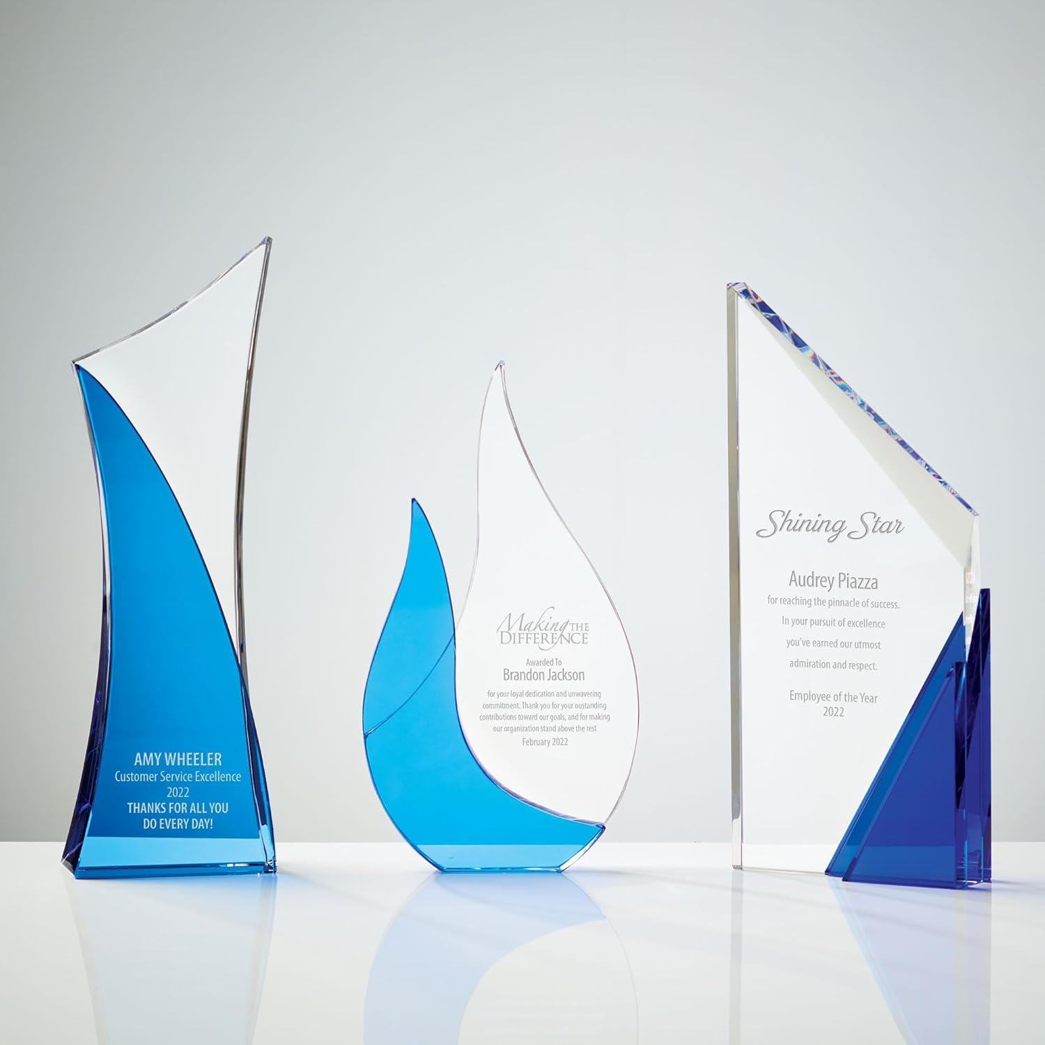 Baudville Custom Engraved Trophy - Tower Award - Sapphire Crystal Award - Quick - Personalized Engraving Up to Three Lines and Pre-Written Title Selection