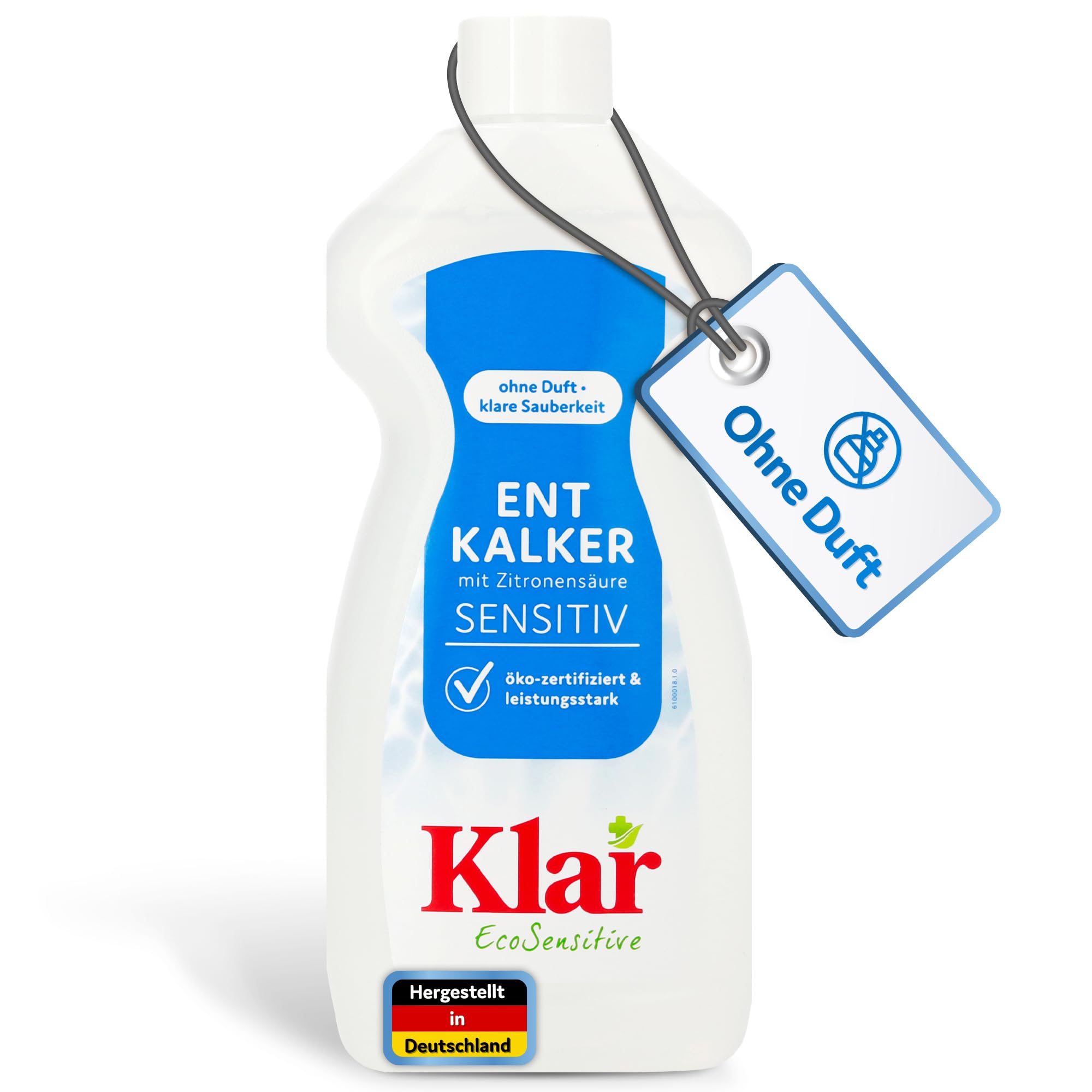 Klar EcoSensitive Entkalker mit Zitronensäure SENSITIV, 500ml - Flüssig | Zitronensäure Entkalker ökozertifiziert - Ideal zum Entkalken von Kaffeemaschine, Wasserkocher, Wasserhahn & Mehr - Vegan