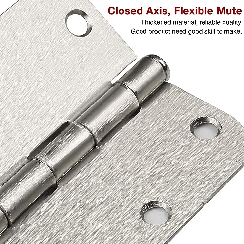 Image of 6 Pack Rounded Brushed Nickel Door Hinges 3.5 x 3-1 /2 inch Inch, 5 /8 inch Radius Interior Hardware 3 inchCottage Flat Bungalow Mobile Home Skyscraper Indoor Hinge for Doors Use Renovate Bedroom Kitchen