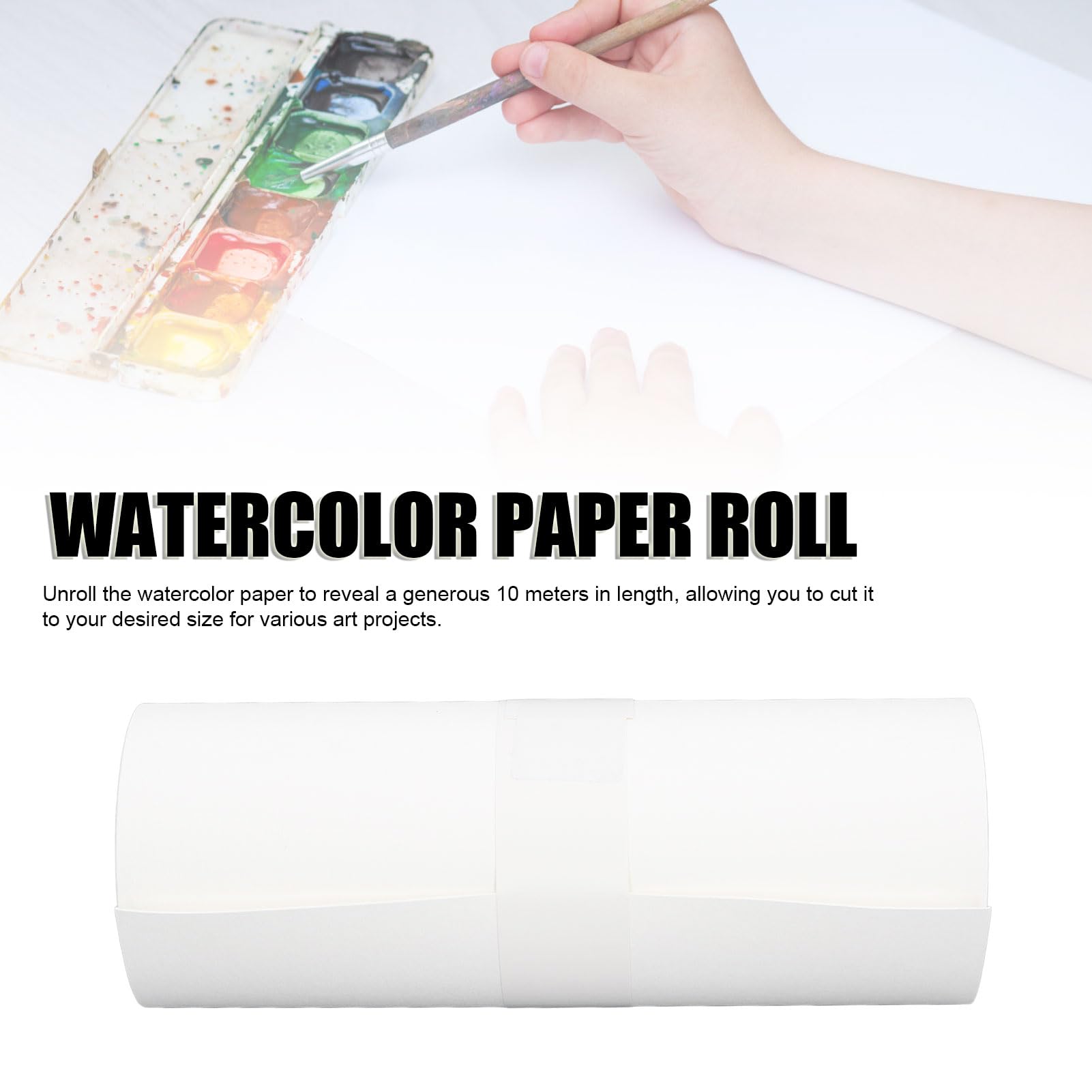 Rollo de Papel de Acuarela, Rollo de Papel de Algodón de 32.81 Pies y 10 M de Longitud, Papel Artístico con Arcos para Tinta Gouache Acrílica, Papel Artístico Lavable Semialgodón