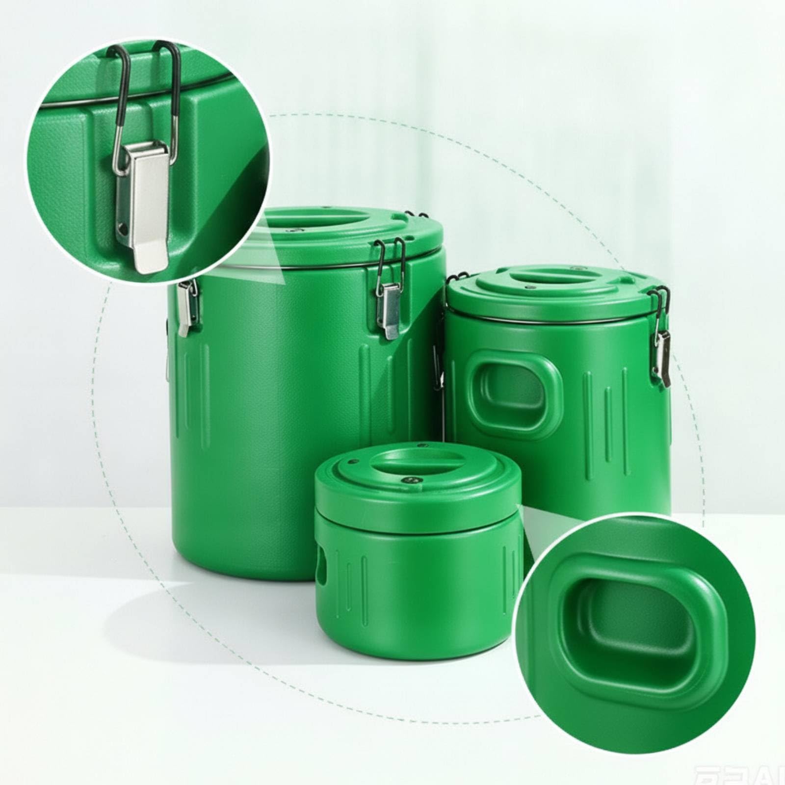 Gralara 3 Pieces Contenitore Isotermico in Acciaio Inox Grande Capacità Recipiente Professionale Ermetico, Array, Verde