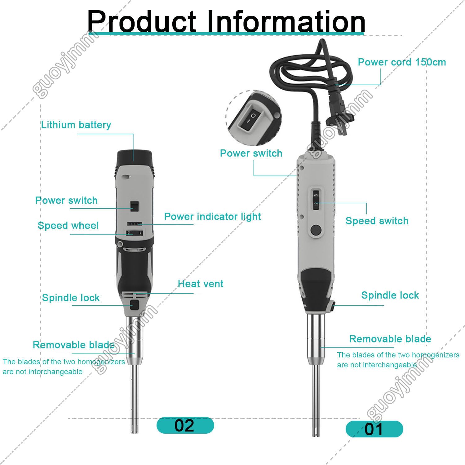 Homogeneizador de tejidos de mano, mezclador disruptor celular, capacidad de 0,5 a 250 ml, con cabezales de 6 mm, 8 mm, 10 mm, emulsionante ajustable de 6 velocidades para uso en laboratorio