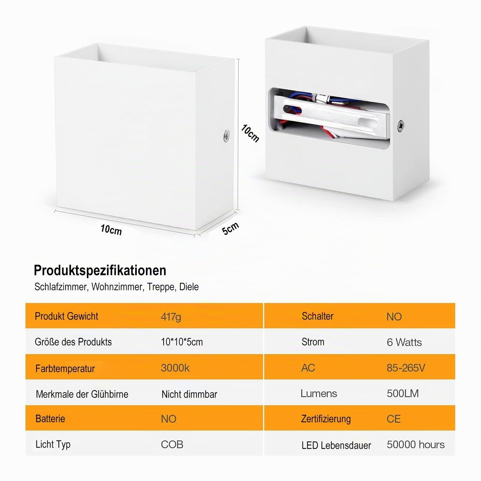 OOWOLF 4 Pezzi Applique parete Interno LED, 6W Caldo 3000K Lampada da Parete Alluminio Quadrata Lampada Muro per Soggiorno Camera da Letto Corridoio Scale Cucina Sala da Pranzo